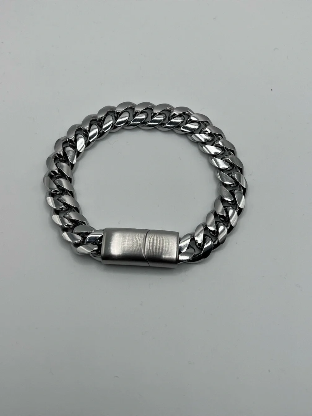 Stainless Steel Mens Curb Chain Bracelet - Silver